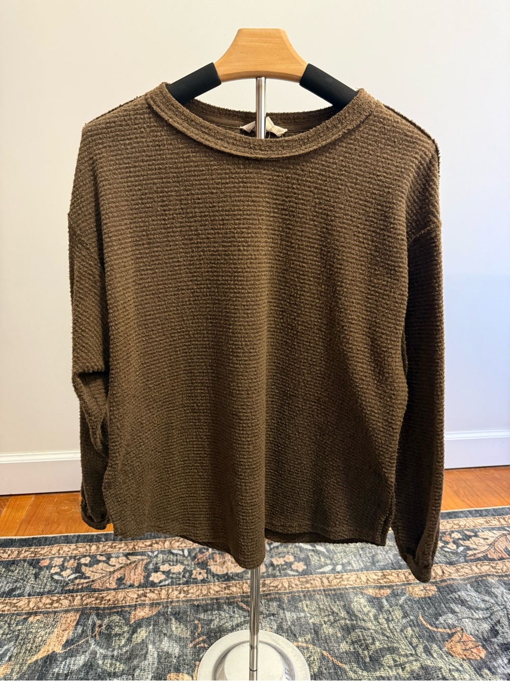 Women’s Casual Brown Waffle-Knit Sweater
